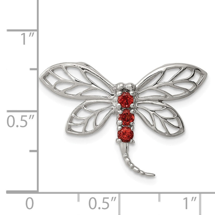 Million Charms 925 Sterling Silver Rhodium-plated Garnet Dragonfly Chain Slide