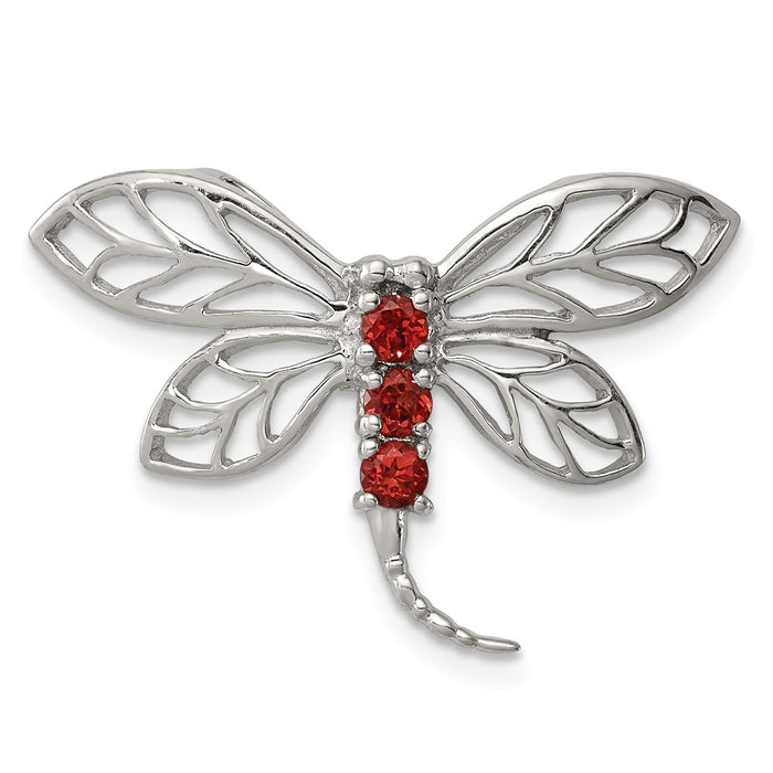 Million Charms 925 Sterling Silver Rhodium-plated Garnet Dragonfly Chain Slide
