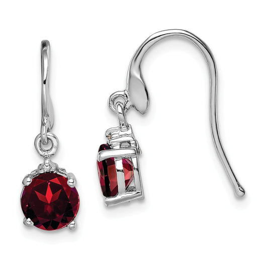 925 Sterling Silver Rhodium Round Garnet & Diamond Wire Earrings, 20mm x 6mm