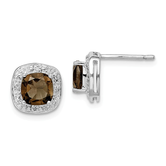 925 Sterling Silver Rhodium-Plated Smoky Quartz Diamond Post Earrings, 10mm x 10mm