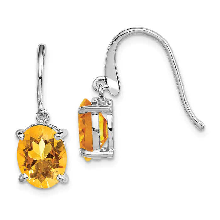 925 Sterling Silver Rhodium Citrine Wire Earrings, 23mm x 7mm