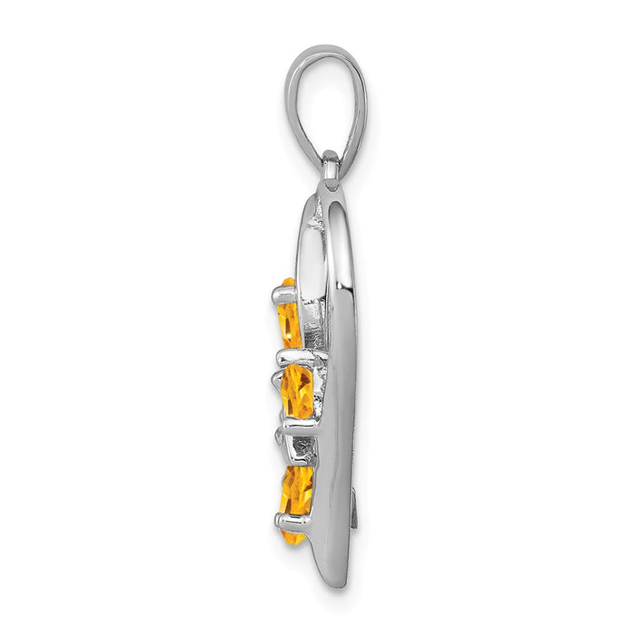 Million Charms 925 Sterling Silver Rhodium-plated Citrine & Diamond Butterfly Heart Pendant