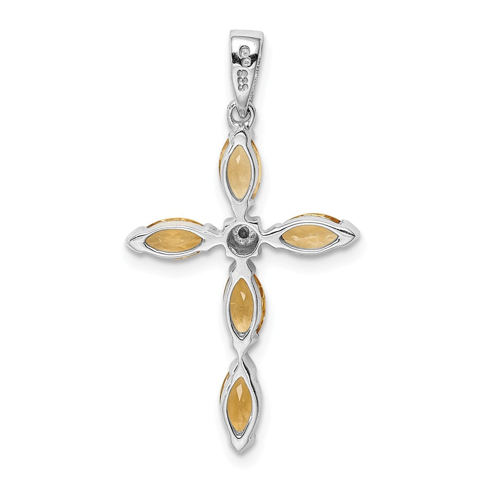 Million Charms 925 Sterling Silver Rhodium-plated Citrine & Diamond Relgious Cross Pendant