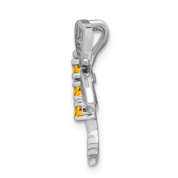 Million Charms 925 Sterling Silver Rhodium-plated Citrine Dragonfly Chain Slide