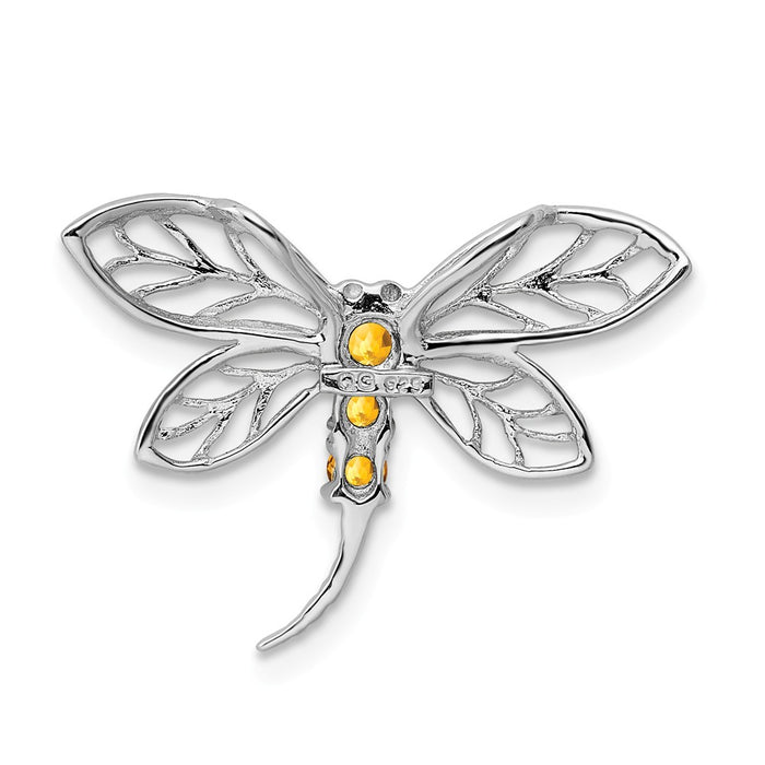 Million Charms 925 Sterling Silver Rhodium-plated Citrine Dragonfly Chain Slide