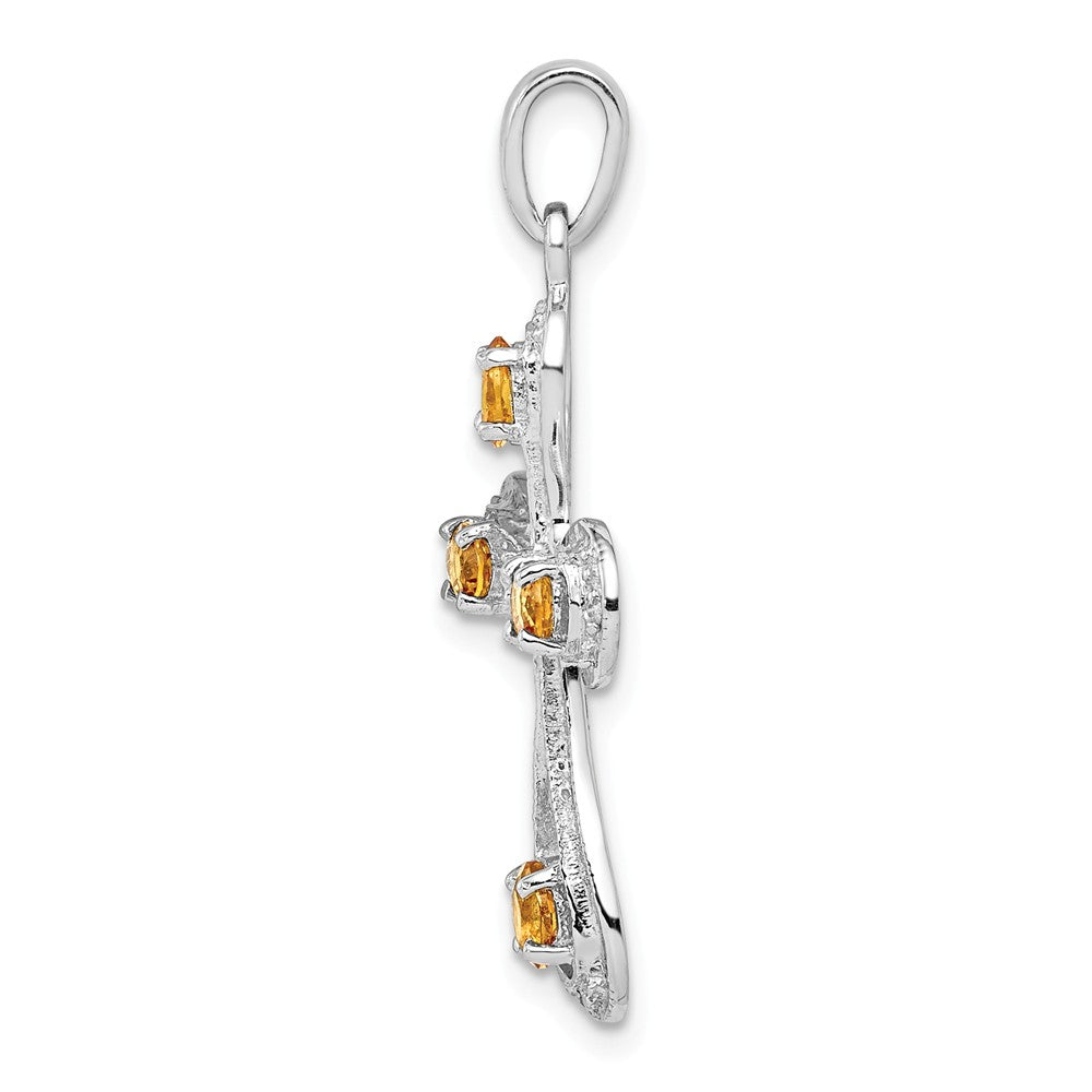 Million Charms 925 Sterling Silver Rhodium-plated Citrine & Diamond Relgious Cross Pendant