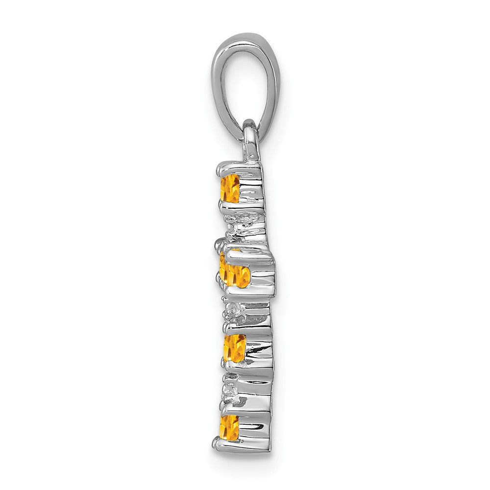 Million Charms 925 Sterling Silver Rhodium-plated Citrine & Diamond Accent Relgious Cross Pendant