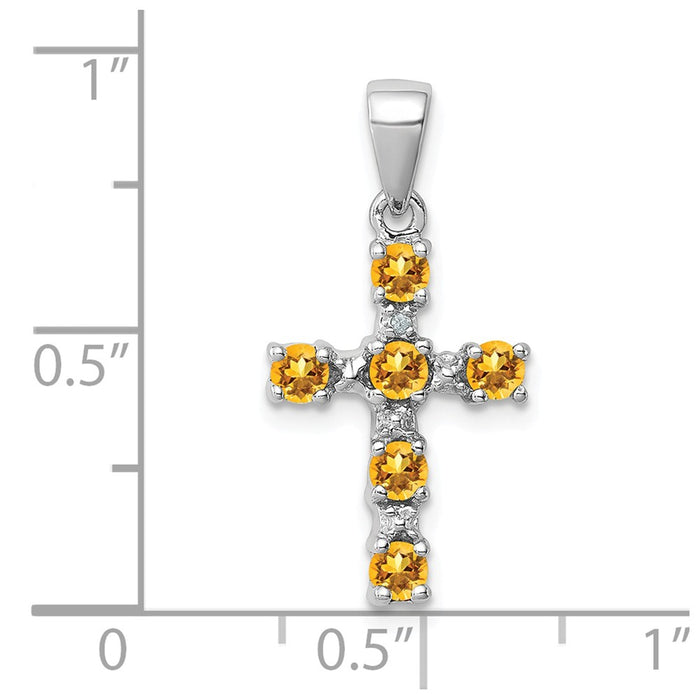 Million Charms 925 Sterling Silver Rhodium-plated Citrine & Diamond Accent Relgious Cross Pendant
