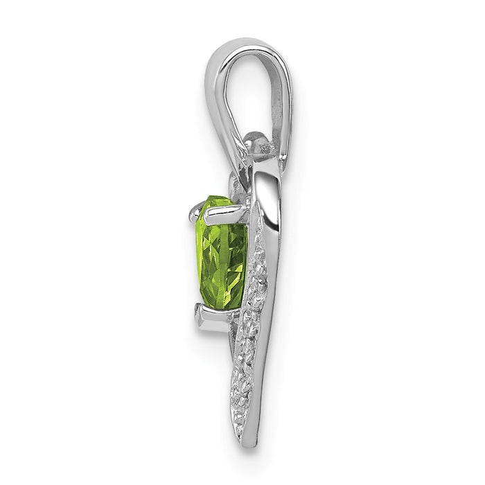 Million Charms 925 Sterling Silver Rhodium-plated Heart Peridot & Diamond Heart Pendant