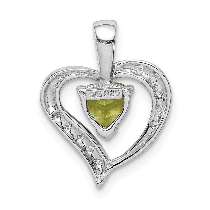 Million Charms 925 Sterling Silver Rhodium-plated Heart Peridot & Diamond Heart Pendant