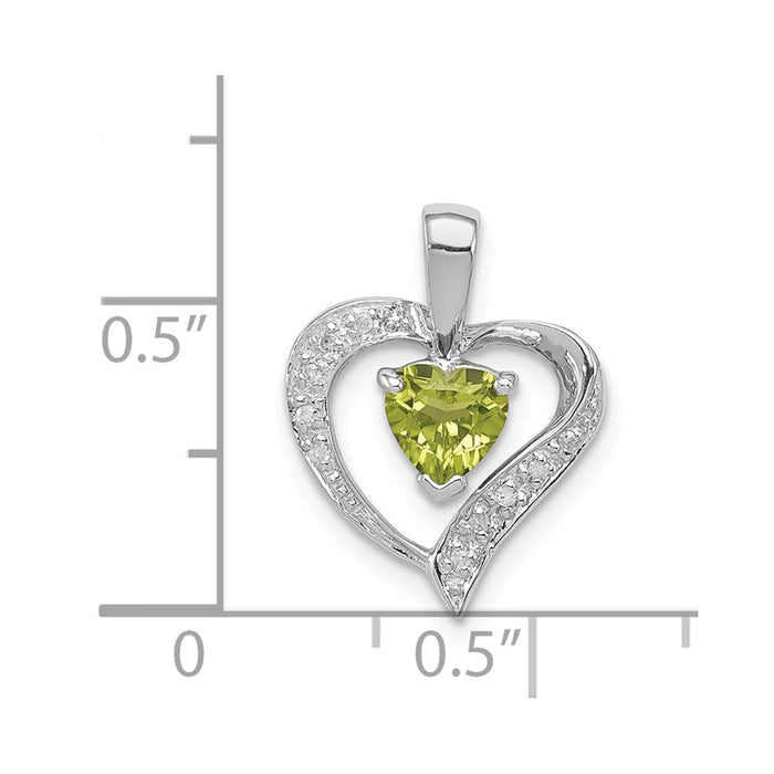 Million Charms 925 Sterling Silver Rhodium-plated Heart Peridot & Diamond Heart Pendant