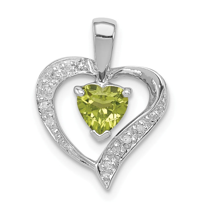 Million Charms 925 Sterling Silver Rhodium-plated Heart Peridot & Diamond Heart Pendant