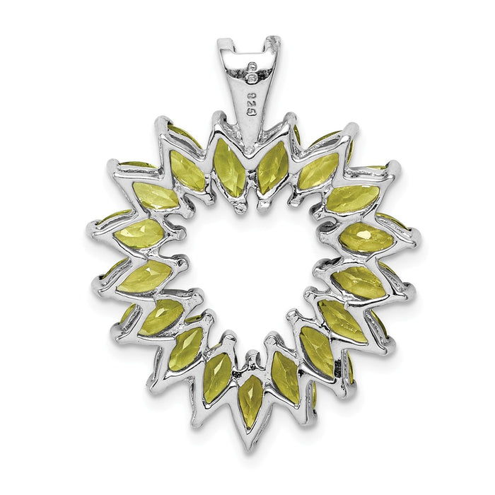 Million Charms 925 Sterling Silver Rhodium-plated Marquise Peridot Heart Pendant