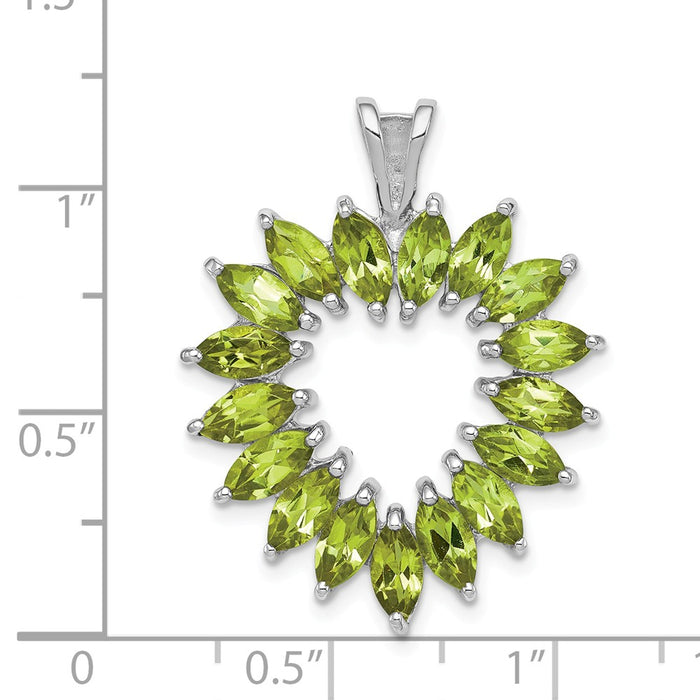 Million Charms 925 Sterling Silver Rhodium-plated Marquise Peridot Heart Pendant