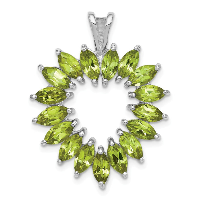 Million Charms 925 Sterling Silver Rhodium-plated Marquise Peridot Heart Pendant