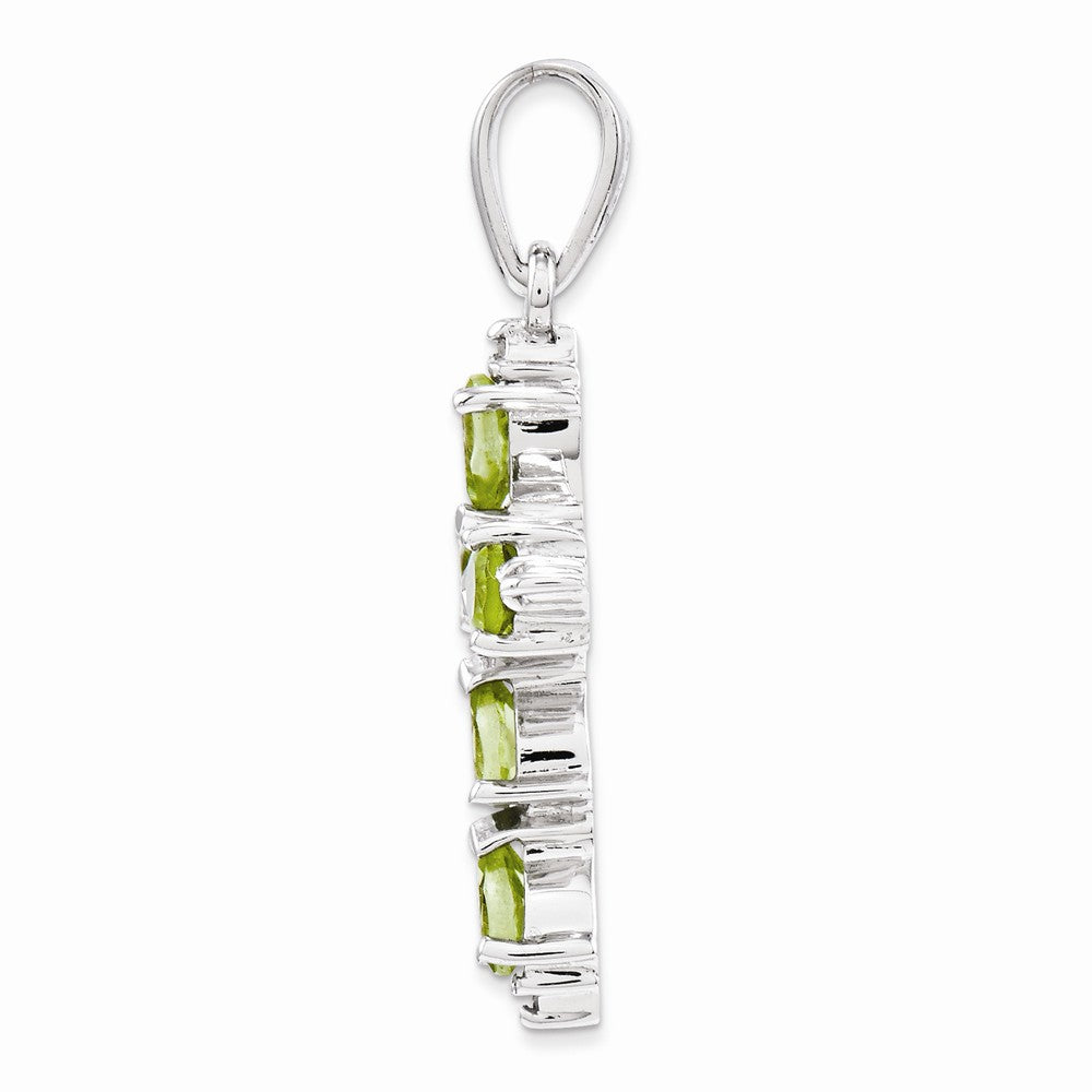 Million Charms 925 Sterling Silver Rhodium-plated Pear Peridot Relgious Cross Pendant