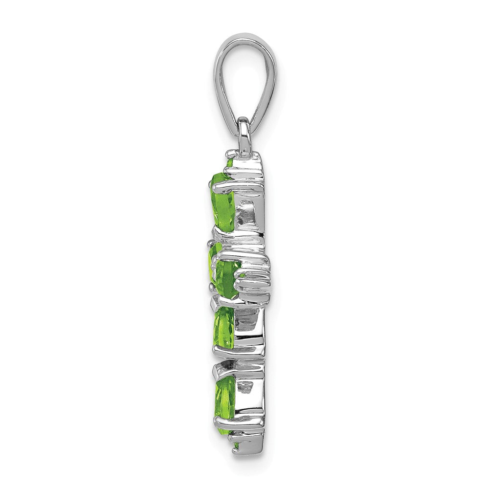 Million Charms 925 Sterling Silver Rhodium-plated Pear Peridot Relgious Cross Pendant