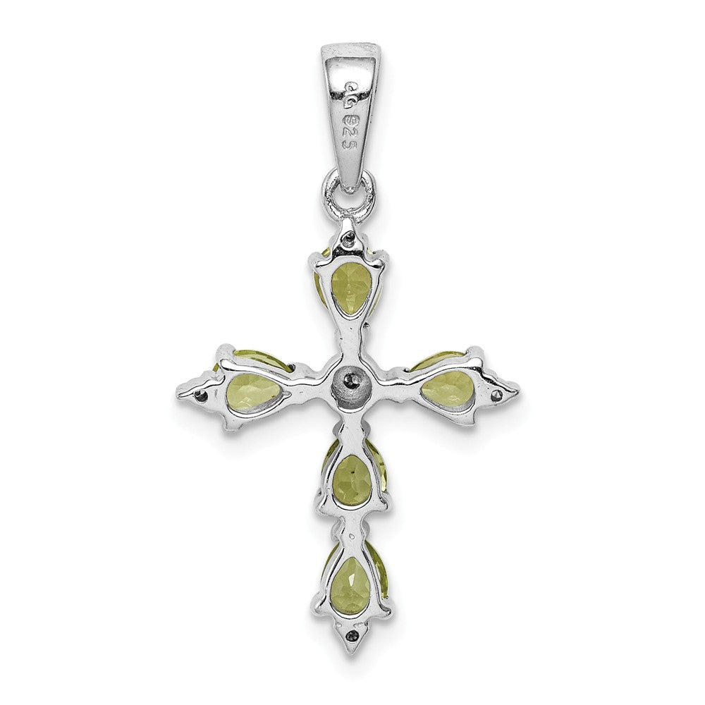 Million Charms 925 Sterling Silver Rhodium-plated Pear Peridot Relgious Cross Pendant