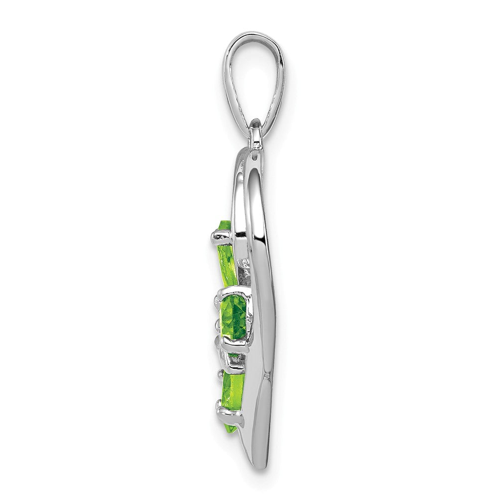 Million Charms 925 Sterling Silver Rhodium-plated Peridot & Diamond Butterfly Heart Pendant