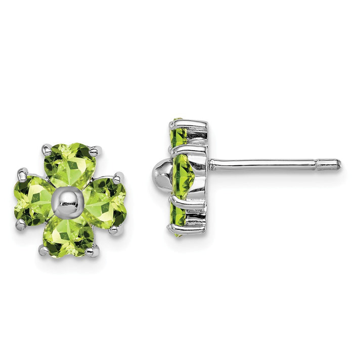 925 Sterling Silver Rhodium Peridot Flower Post Earrings, 9mm x 9mm