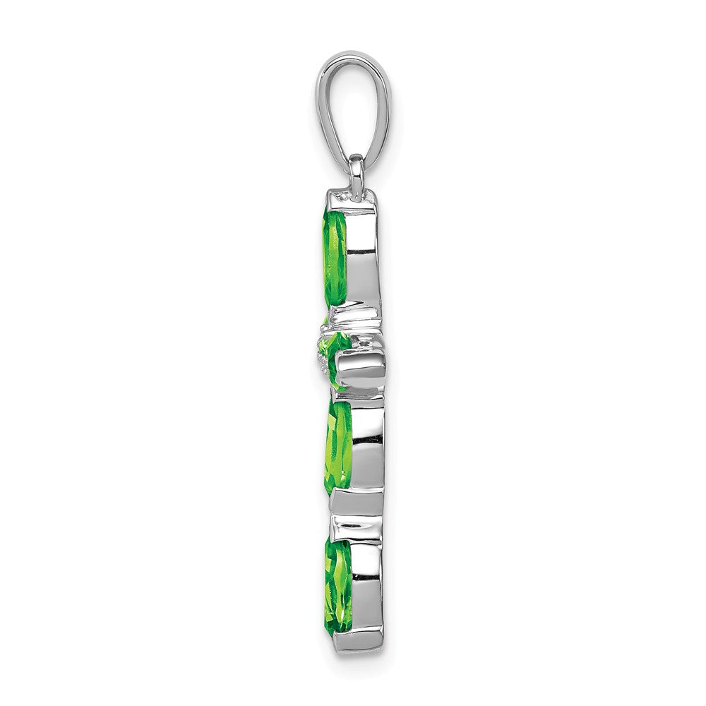 Million Charms 925 Sterling Silver Rhodium-plated Peridot & Diamond Relgious Cross Pendant