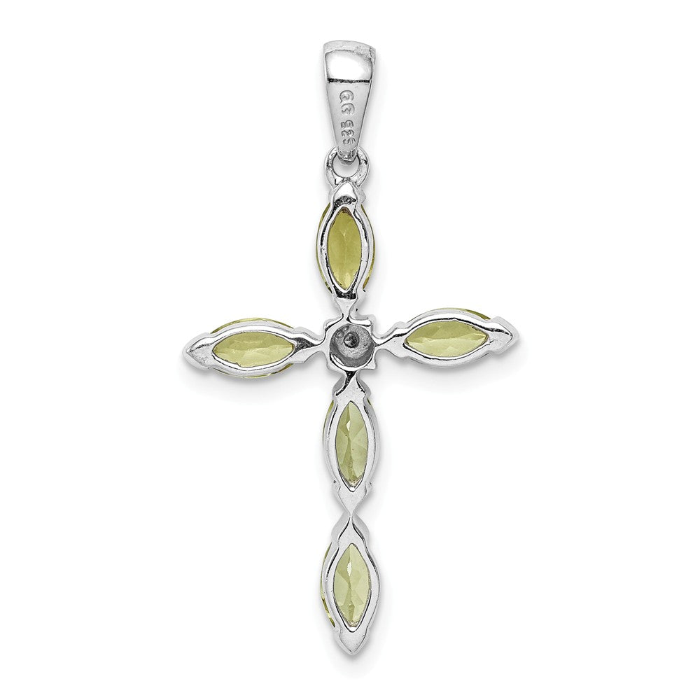 Million Charms 925 Sterling Silver Rhodium-plated Peridot & Diamond Relgious Cross Pendant
