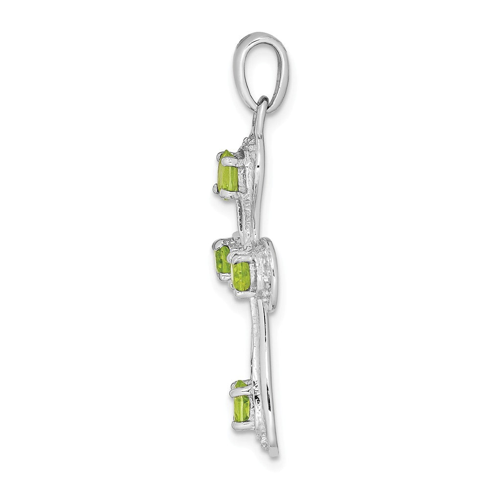 Million Charms 925 Sterling Silver Rhodium-plated Peridot & Diamond Relgious Cross Pendant