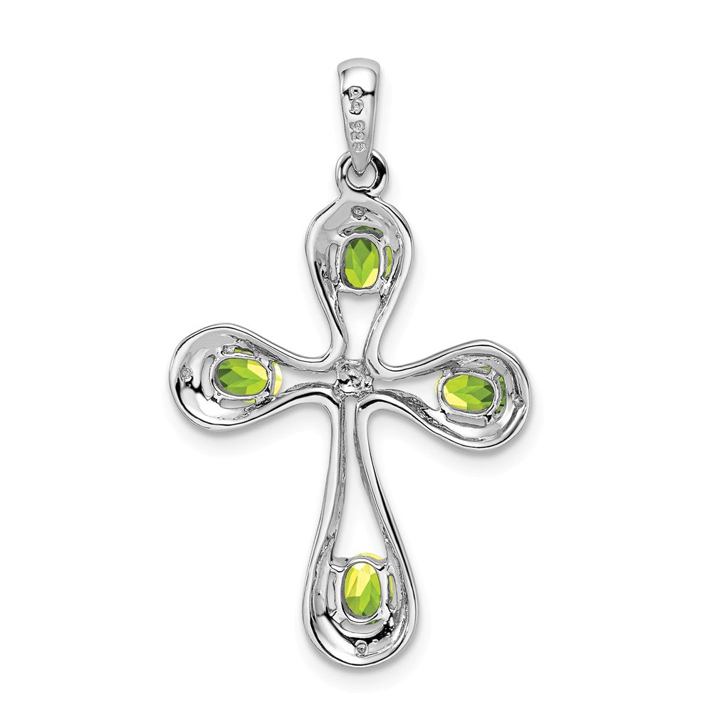 Million Charms 925 Sterling Silver Rhodium-plated Peridot & Diamond Relgious Cross Pendant