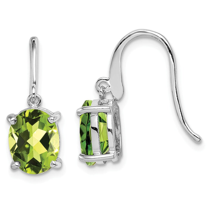 925 Sterling Silver Rhodium Peridot Wire Earrings, 22mm x 7mm