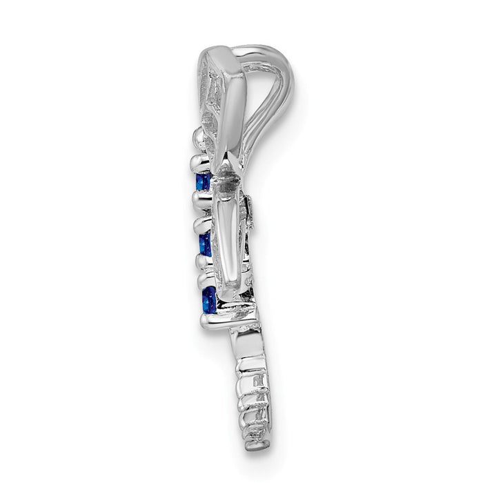 Million Charms 925 Sterling Silver Rhodium-plated Sapphire Dragonfly Pendant
