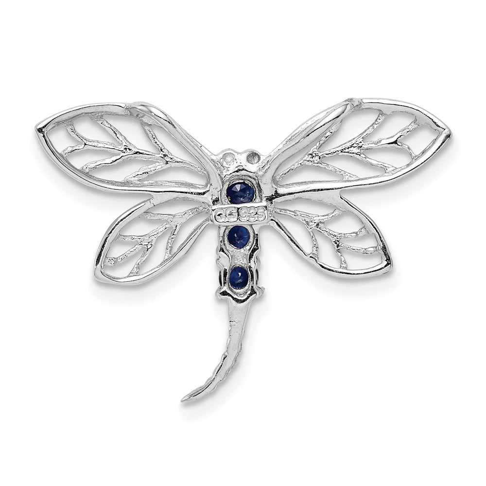 Million Charms 925 Sterling Silver Rhodium-plated Sapphire Dragonfly Pendant