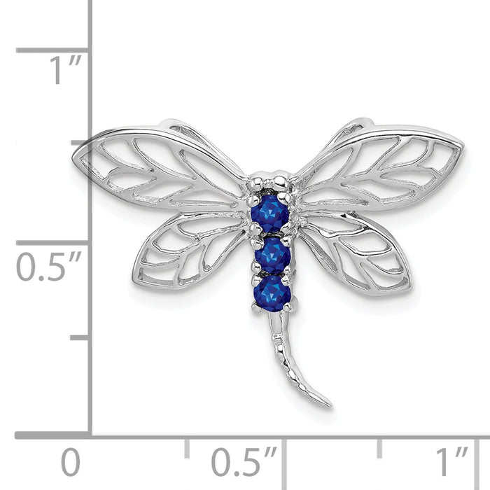 Million Charms 925 Sterling Silver Rhodium-plated Sapphire Dragonfly Pendant