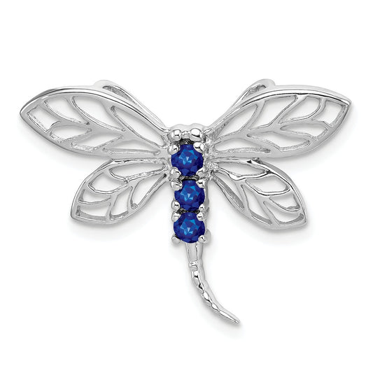 Million Charms 925 Sterling Silver Rhodium-plated Sapphire Dragonfly Pendant