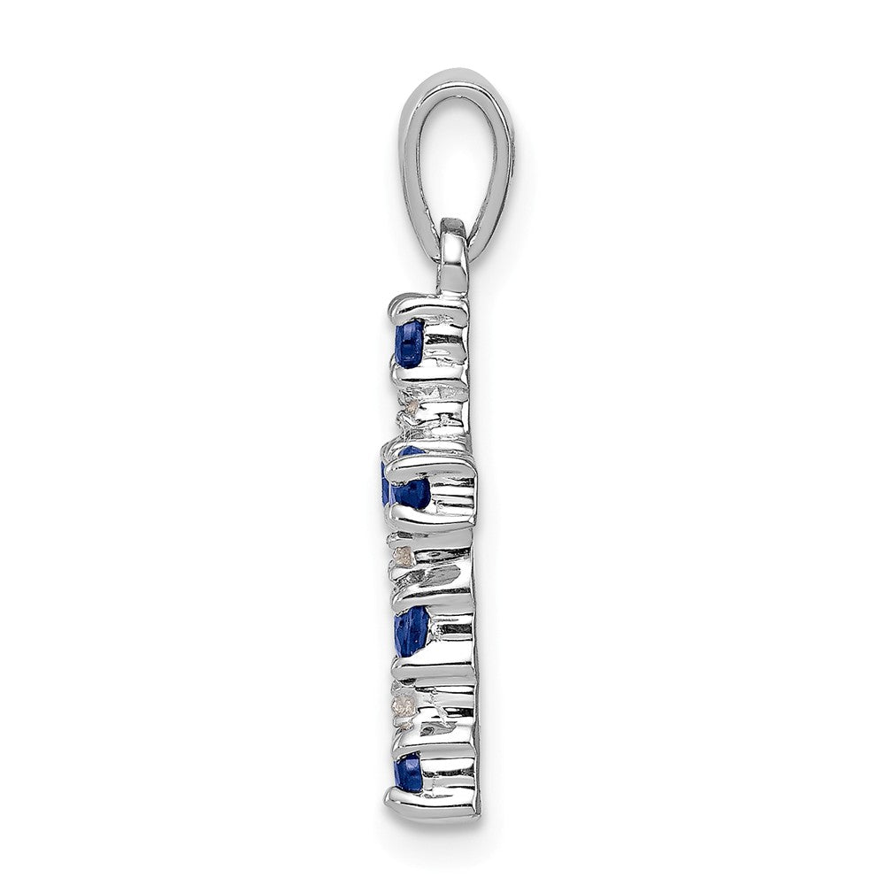 Million Charms 925 Sterling Silver Rhodium-plated Dark Sapphire & Diamond Accent Relgious Cross Pendant