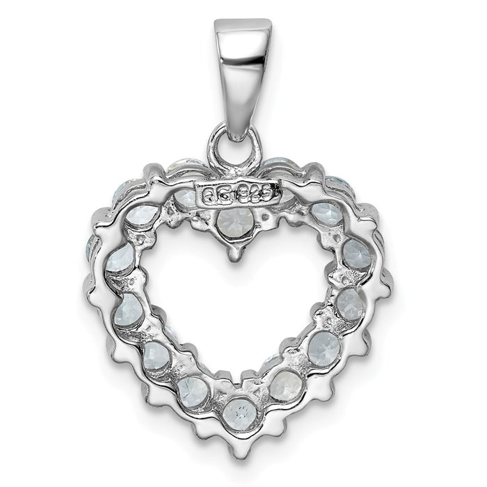 Million Charms 925 Sterling Silver Rhodium-plated Aqua Heart Pendant