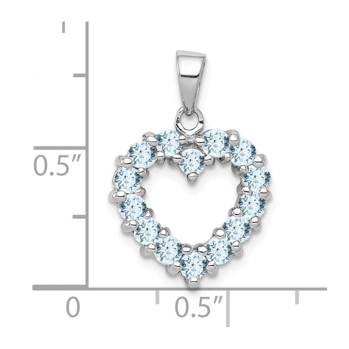 Million Charms 925 Sterling Silver Rhodium-plated Aqua Heart Pendant