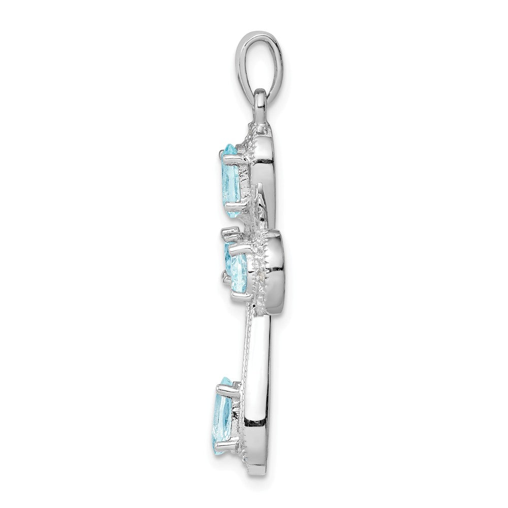 Million Charms 925 Sterling Silver Rhodium-Plated Aquamarine & Diamond Relgious Cross Pendant