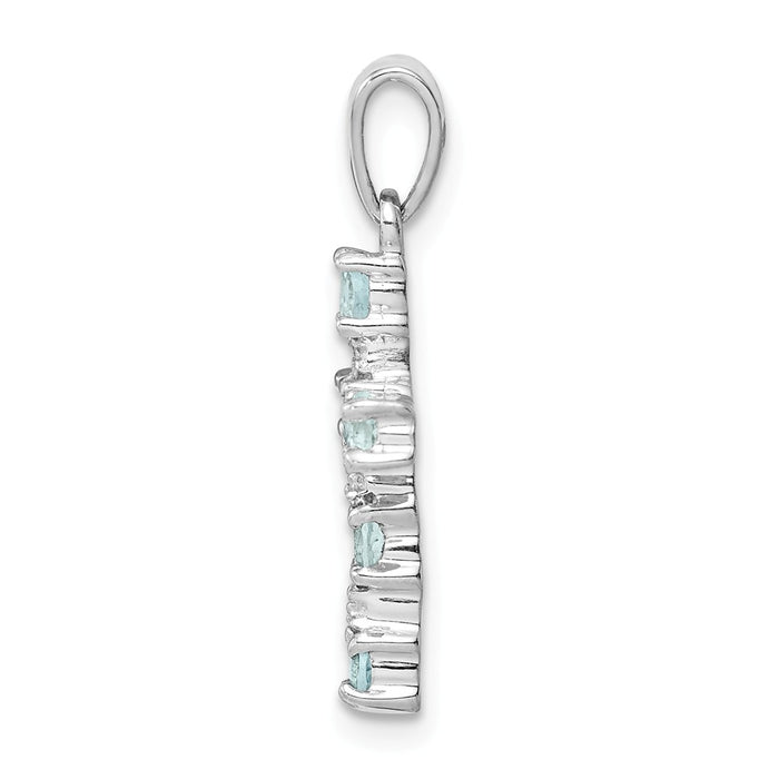 Million Charms 925 Sterling Silver Rhodium-Plated Aquamarine & Diamond Relgious Cross Pendant