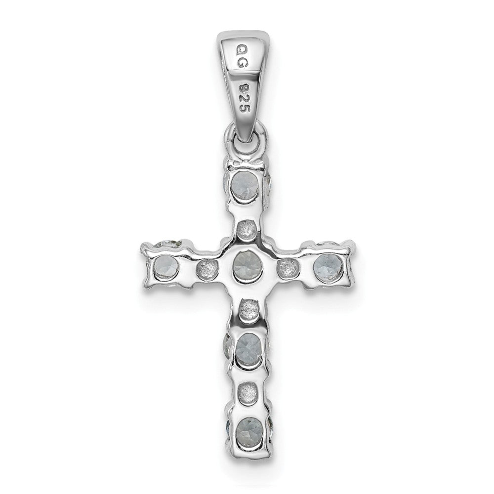 Million Charms 925 Sterling Silver Rhodium-Plated Aquamarine & Diamond Relgious Cross Pendant