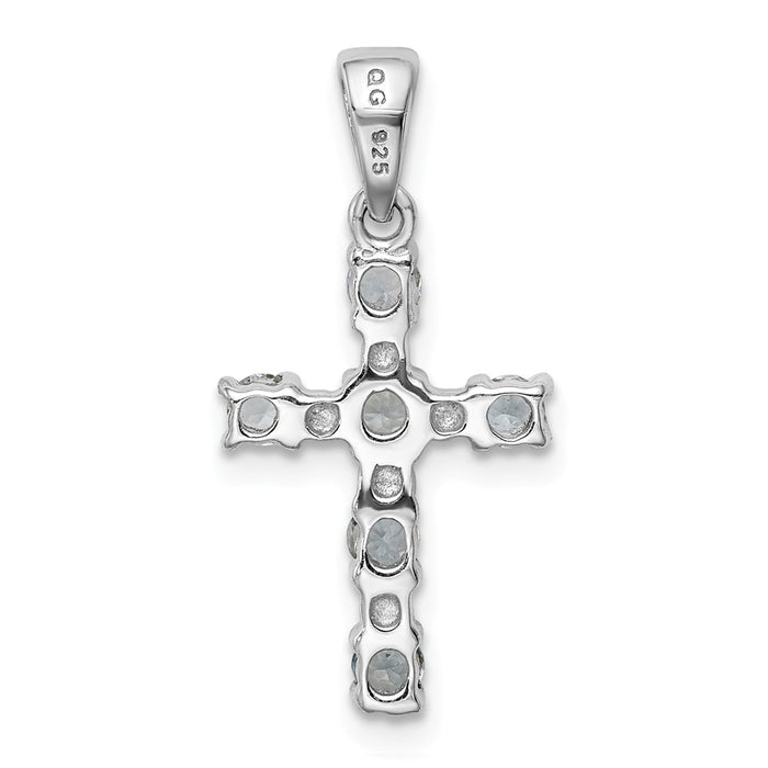 Million Charms 925 Sterling Silver Rhodium-Plated Aquamarine & Diamond Relgious Cross Pendant