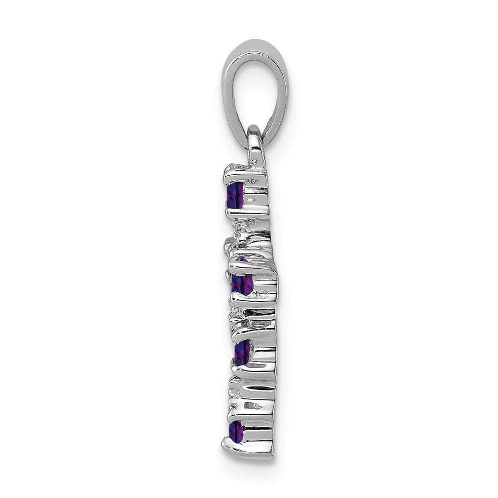 Million Charms 925 Sterling Silver Rhodium-plated Amethyst & Diamond Accent Relgious Cross Pendant