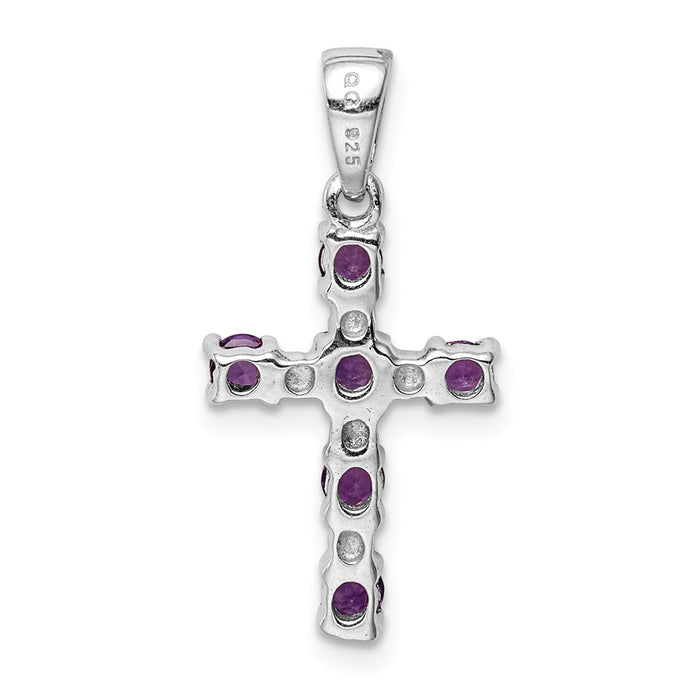 Million Charms 925 Sterling Silver Rhodium-plated Amethyst & Diamond Accent Relgious Cross Pendant