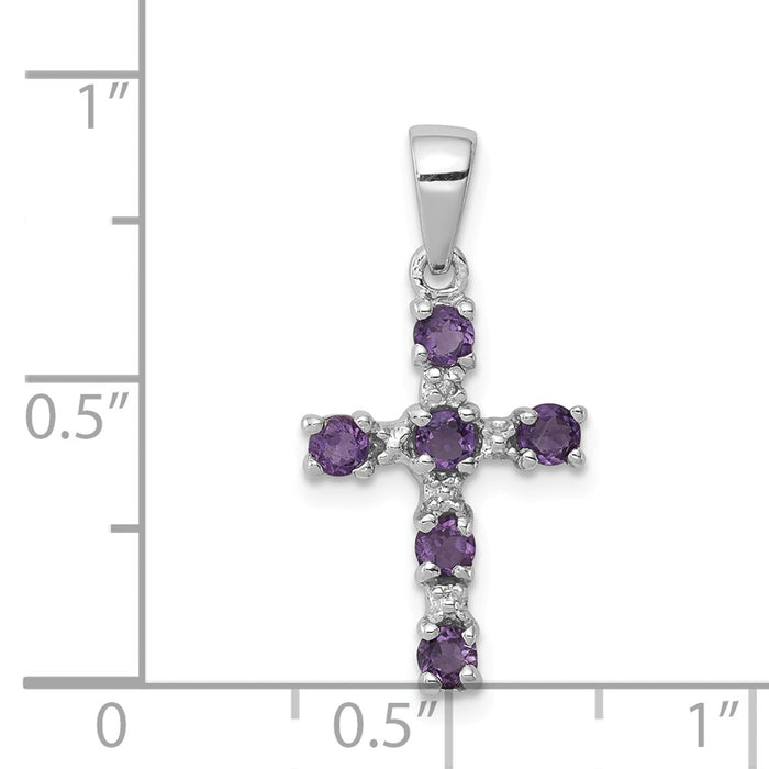 Million Charms 925 Sterling Silver Rhodium-plated Amethyst & Diamond Accent Relgious Cross Pendant