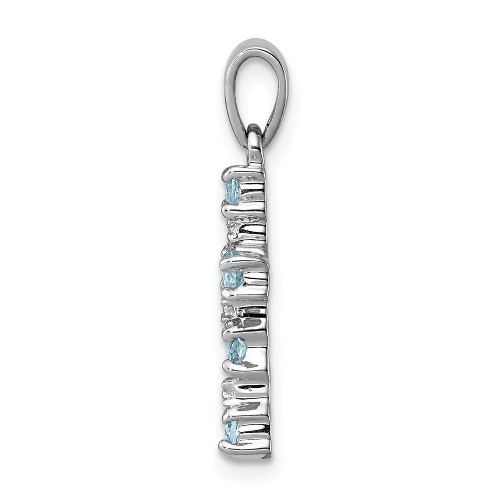Million Charms 925 Sterling Silver Rhodium-plated Lt Sw Blue Topaz Relgious Cross & Diamond Accent Pendant