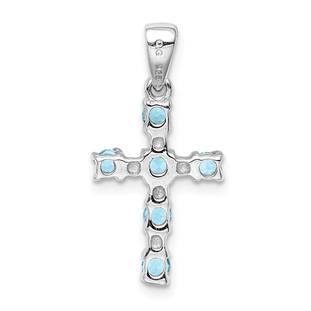 Million Charms 925 Sterling Silver Rhodium-plated Lt Sw Blue Topaz Relgious Cross & Diamond Accent Pendant