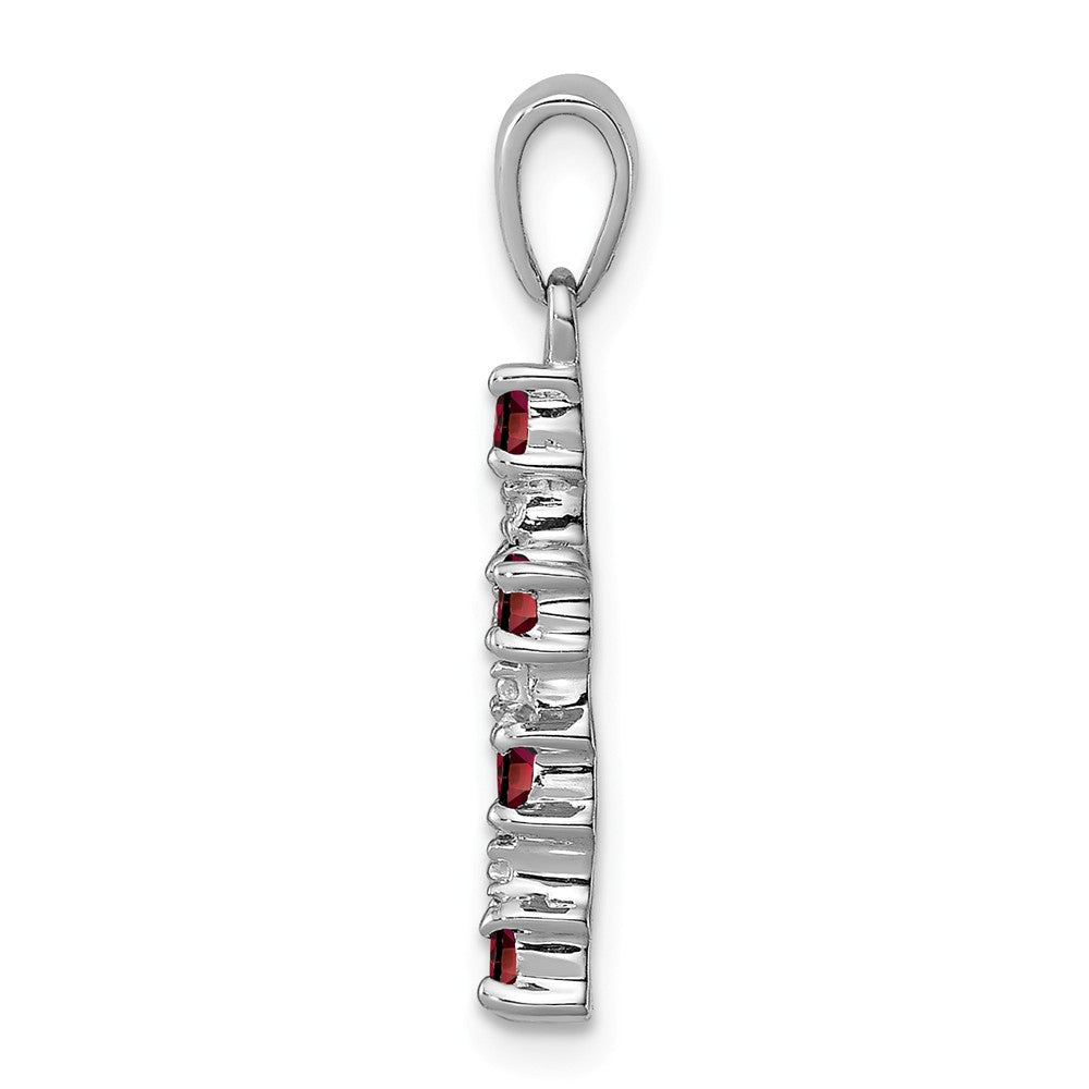 Million Charms 925 Sterling Silver Rhodium-Plated Garnet & Diamond Accent Relgious Cross Pendant