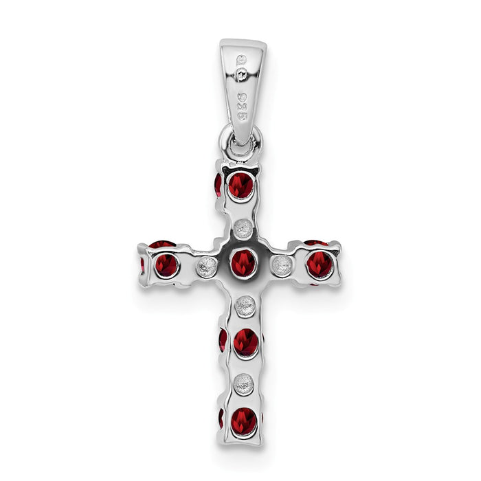 Million Charms 925 Sterling Silver Rhodium-Plated Garnet & Diamond Accent Relgious Cross Pendant