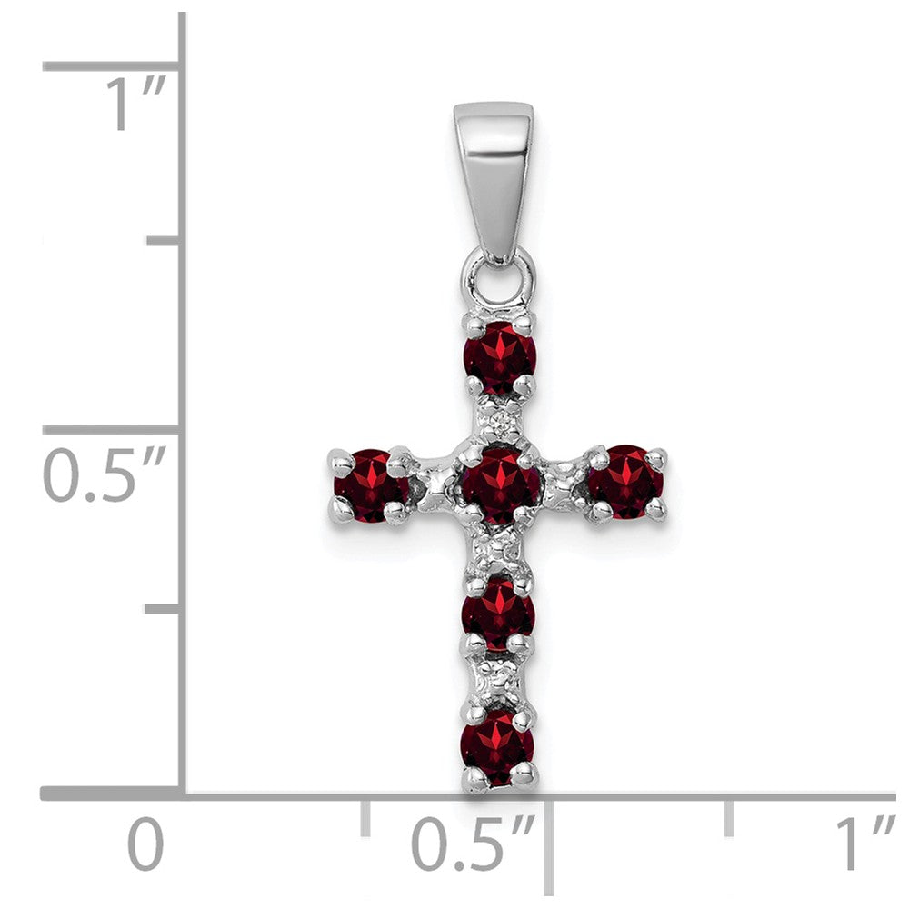 Million Charms 925 Sterling Silver Rhodium-Plated Garnet & Diamond Accent Relgious Cross Pendant