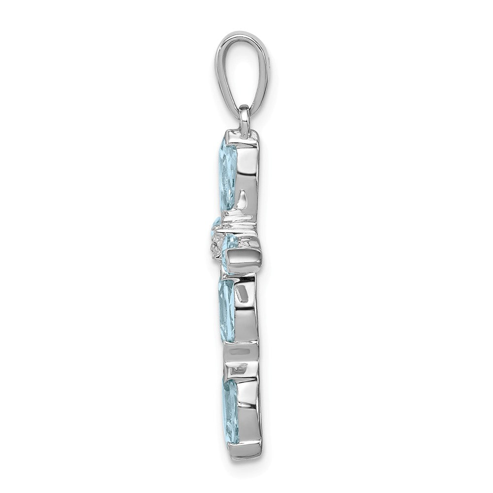 Million Charms 925 Sterling Silver Rhodium-plated Lt Sw Blue Topaz Relgious Cross & Diamond Pendant