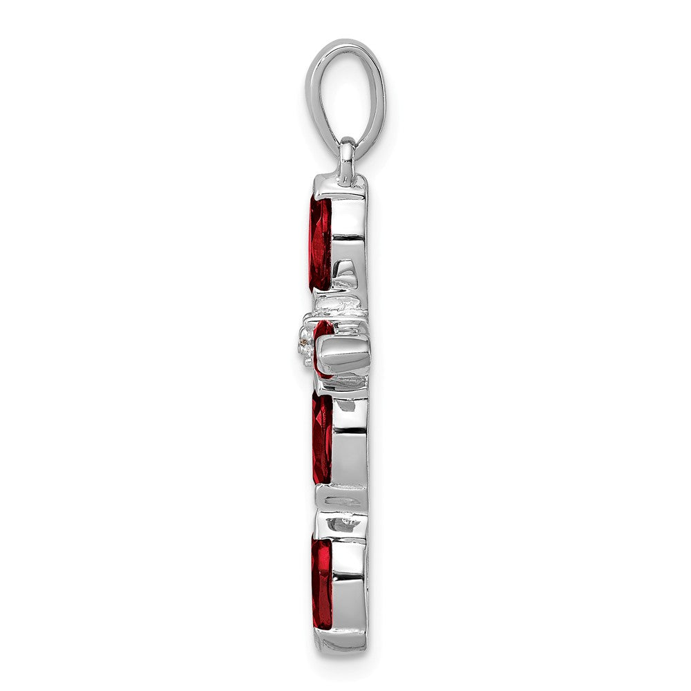 Million Charms 925 Sterling Silver Rhodium-plated Garnet & Diamond Relgious Cross Pendant